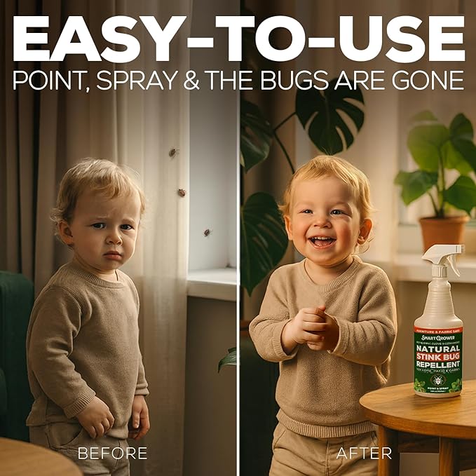 Natural Stink Bug Spray & Repellent for Indoor & Outdoor Use – Plant-Based Stink Bug Eliminator with Essential Oils, Stain-Free on Fabric, Pet & Family Friendly, 16 oz Ready-to-Use