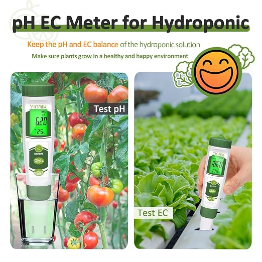 YINMIK pH EC Meter for Water Hydroponics, PPM Meter for Nutrients, Measure pH PPM Conductivity Temperature of Hydroponic Garden Water and Nutrient Solution, EC pH TDS Meter for Water, Aquarium, Pool