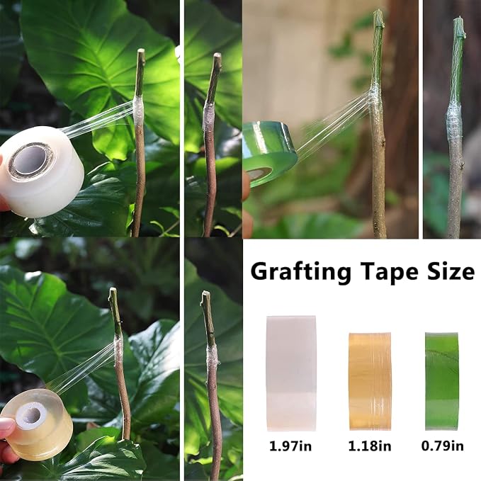Double Blades Garden Knife for Budding Pruning with 3 Rolls Grafting Tape, Flexible Grafting Kit for Floral Fruit Tree