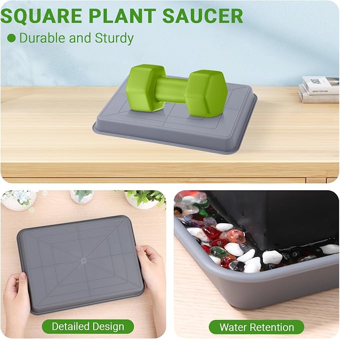 GREANER Grey Plastic Trays 11 Inch, UV Resistant Plant Pot Saucers for Indoor & Outdoor Use, Drip Trays for Potted Plants(Pack of 3)