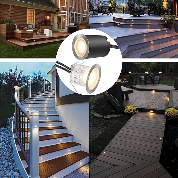 SMY Lighting Recessed LED Deck Light Kits with Protecting Shell φ32mm, Outdoor LED Landscape Lighting IP67 Waterproof,12V Low Voltage for Garden,Yard Steps,Stair,Patio,Floor,Kitchen Decoration