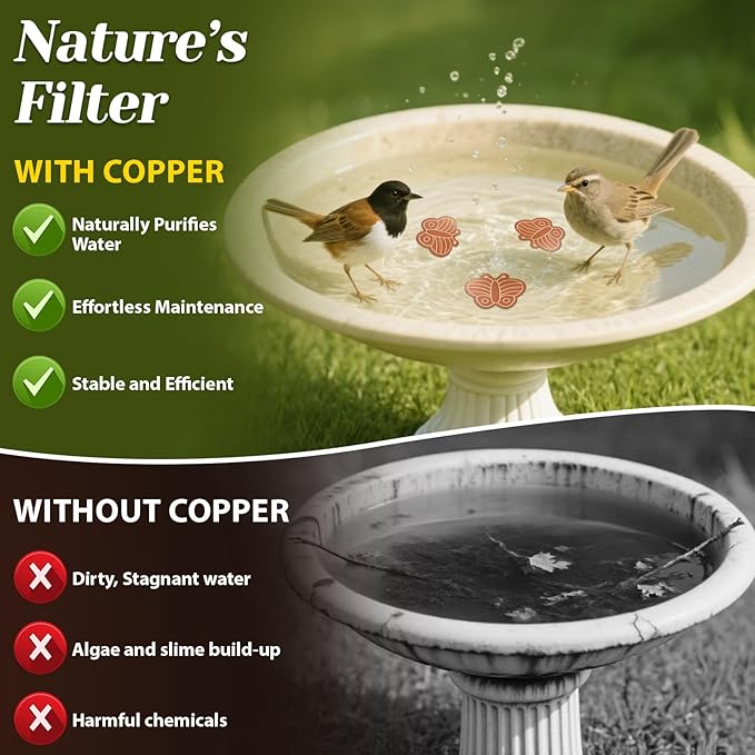 3Pcs Bird Bath Copper Purification Disk 99.99% Pure Copper Water Cleaning Discs 0.6mm Physical Clean Water for All-Season Universal Natural Fit for Outdoor Birdbaths, Bowls, Garden Fountain(Butterfly)