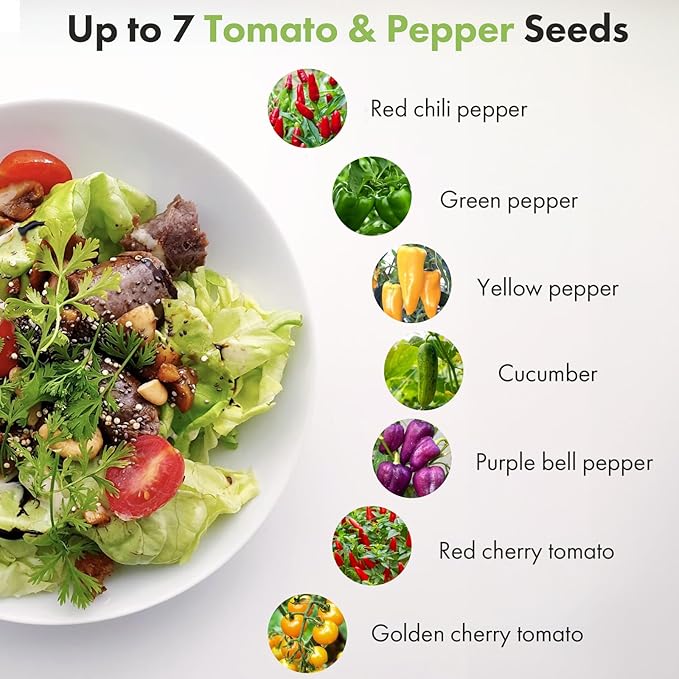 Red Heirloom Cherry Tomato Seed Pod Kit for AeroGarden, iDOO, Ahopegarden Hydroponic Growing System Indoor Include Red Chili/Purple Bell/Green/Yellow Pepper, Cucumber, 400+ Seeds, 7 pods