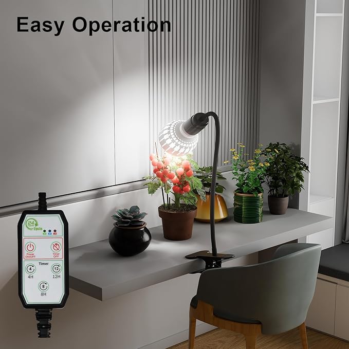 GooingTop Grow Light,24W (160Watts Equiv) 5000K White Full Spectrum LED Growing Lamp Clip on Desk for Indoor Plants,Bulbs Replaceable & Non-dimmable (Black, 80W)