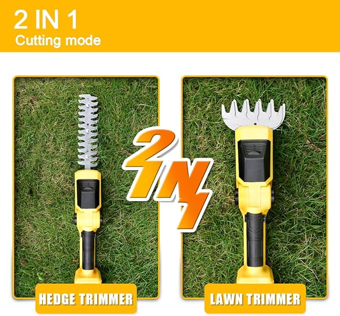 Cordless Hedge Trimmer Compatible with Dewalt 20V Battery (No Battery) 2 in 1 Bush Trimmer & Grass Shears 90° Adjustable Head Electric Grass Trimmer for Yard, Garden and Lawn