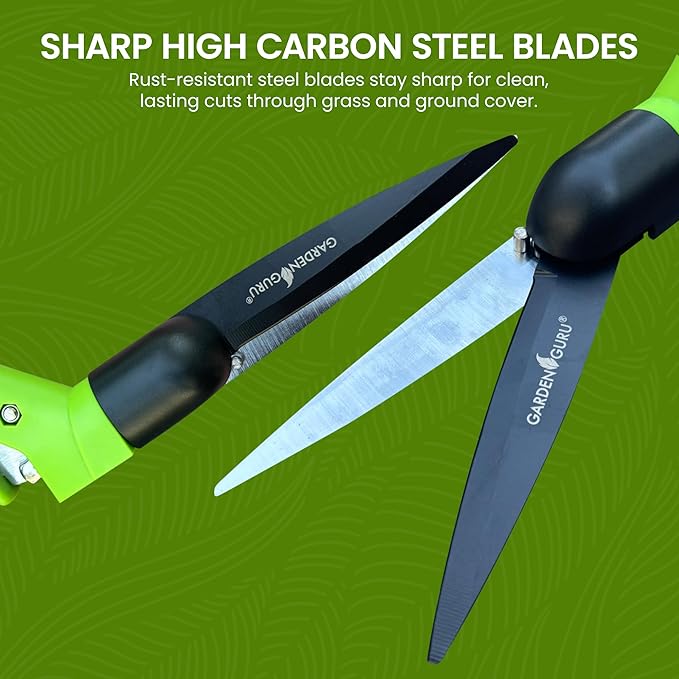 Garden Guru Hand Grass Clipper Scissors – Rotating Cutter Head with Safety Lock – Rust Proof High Carbon Steel Blades – Soft Comfort Grip Handles – Perfect for Lawn Edging, Shrubs, Flowers, Gardening