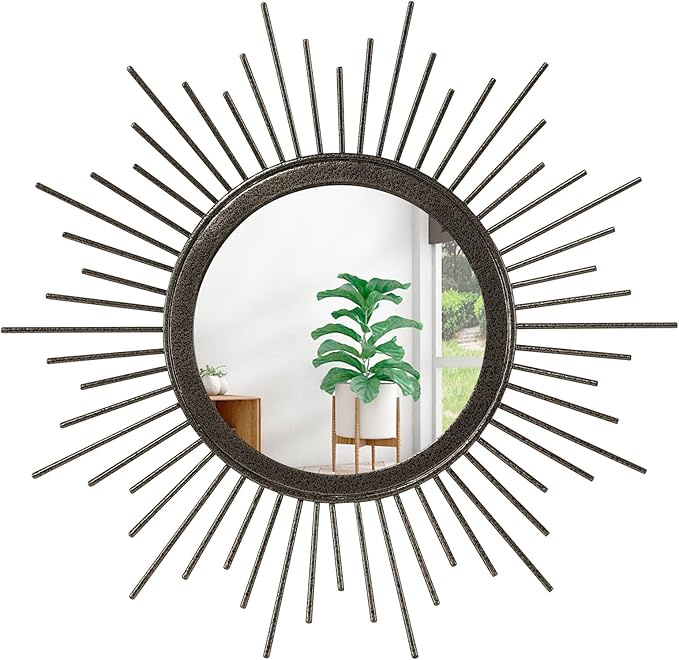 Sunburst Spoked Mirrors for Wall Boho Home Round Wall Art Mirror Classic Metal Modern Hanging Mirror Living Room Hallway Bathroom Bedroom Office Vanity Entryway