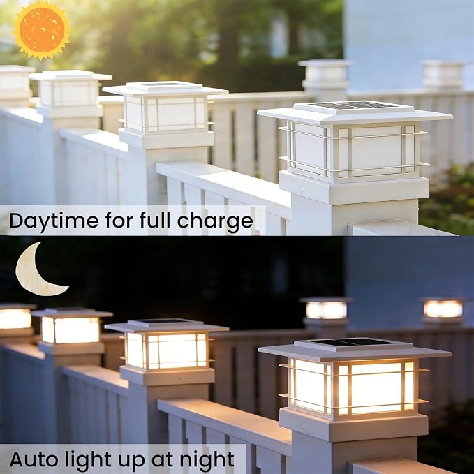 Dynaming 4x4 Solar Post Cap Lights Outdoor with 2 Color Modes, Fence Post Solar Lights White Shell Fit for Vinyl/Wooden Posts, High Brightness SMD LED Lighting Decor for Garden Deck Patio, 12 Pack