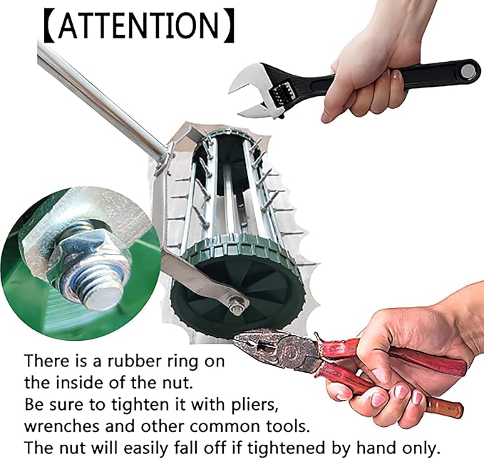 Heavy Duty Rolling Lawn Aerator - 3-Piece Steel Handle Push Spike Aerator for Garden & Yard, 57-Inch Manual Soil Aeration Tool for Grass Maintenance, Compacted Lawn Care