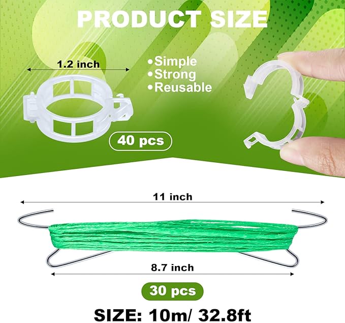 70Pcs Tomato Hooks with String, Tomato Support Hooks, Tomato Holder Hooks & Plant Support Clips with 33.3ft Twine to Prevent Tomatoes from Pinching or Falling Off