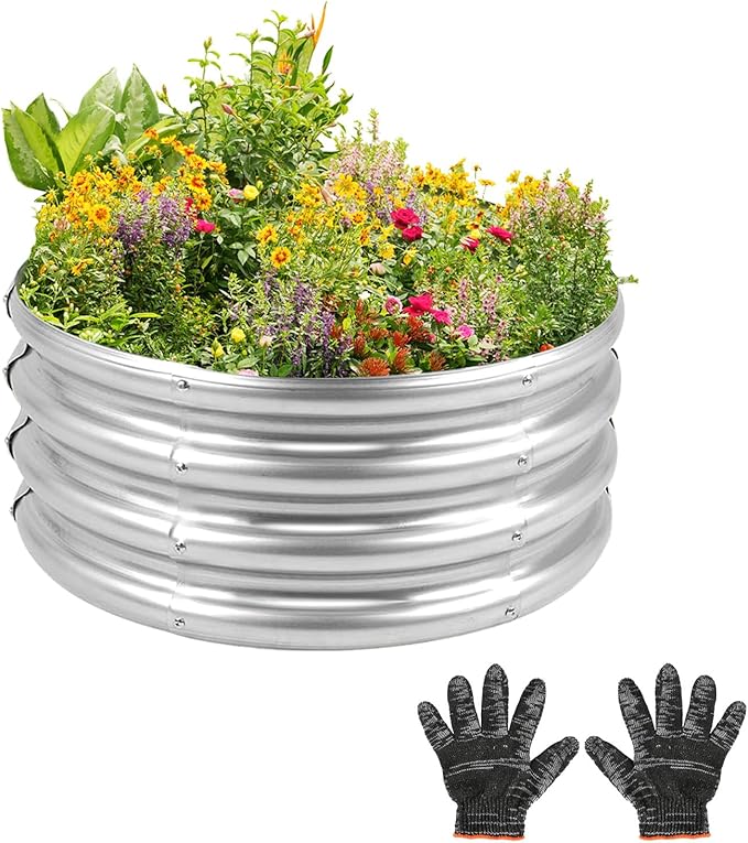 Gardeal Garden Galvanized Raised Garden Bed Kit - Metal Planter Boxes for Vegetables/Herbs/Flowers, Heavy-Duty Steel Outdoor Garden Box with Reinforced Edges(4X4X1FT)