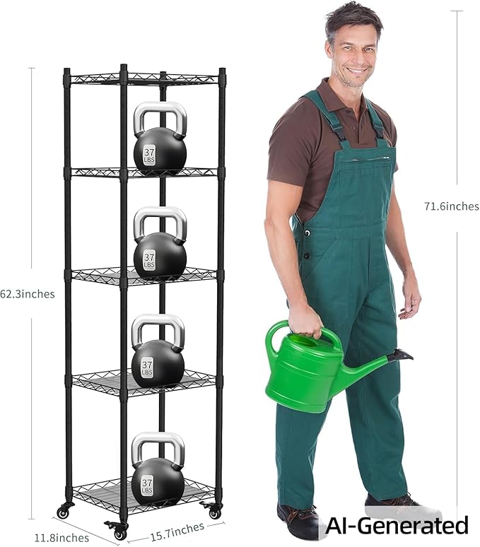 Mini 5-Tier Greenhouse for Indoor ,15.7" L×11.8" W×62.3" H | Portable Greenhouse with Wheels，Clear PVC Cover and Metal Shelf，for Growing Flowers and Seedlings
