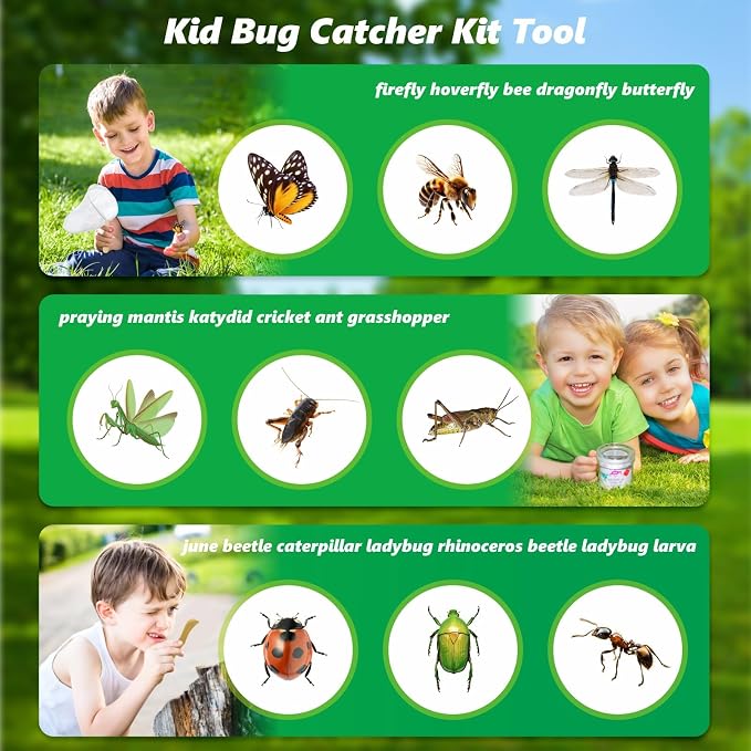 SimpliPlay Kids Bug Catching Kit, 6-in-1 Nature Discovery Kit with Breathable Wooden Critter Habitat House, 15 Insert Cards, Magnifying Glass, Butterfly Net, Summer Outside Toys, Gift for Boys & Girls