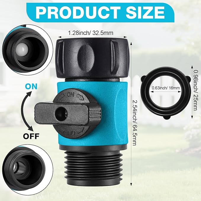 Hotop 6 Pcs Garden Hose Shut Off Valve Plastic Connect Water Hose Turn Off Valve with Anti Leak Standard 3/4 Inch Thread and Rubber Gaskets (Blue)