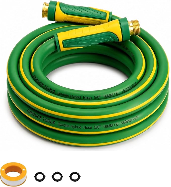 PremiumPro 25FT 5/8" Heavy Duty Reinforced Garden Hose, Large Flow,600 PSI Burst Pressure, Four Layer Hybrid Polymer Anti Kink with 360 Swivel Brass Connectors and handle for yard,washing & irrigation
