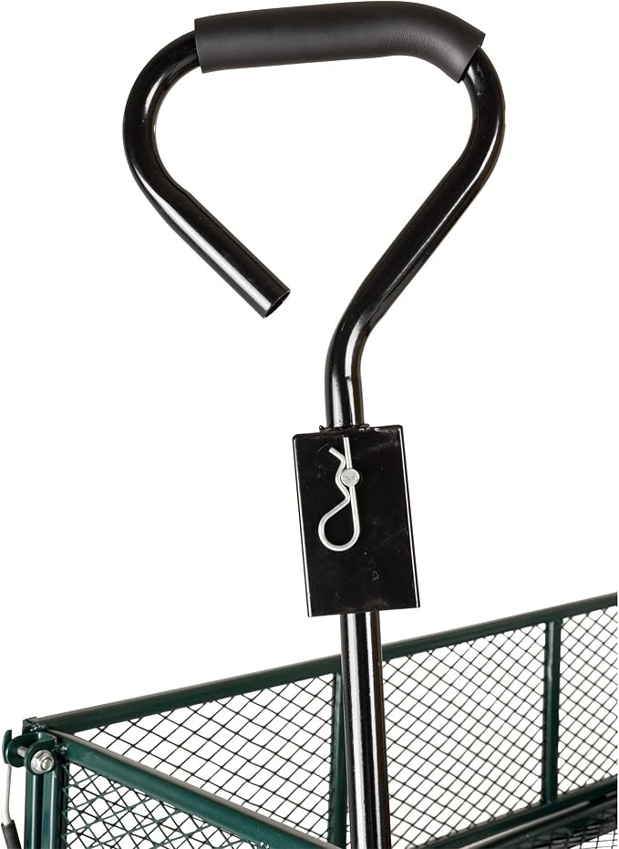 Garden Star 70107 Garden Cart/Utility Cart, Hinged/Removeable Sidewalls, Four 10-inch Wheels, Loop Handle with Convertible Hitch Attachment, Steel Powder-Coated Mesh Frame, 700-pound Capacity, Green