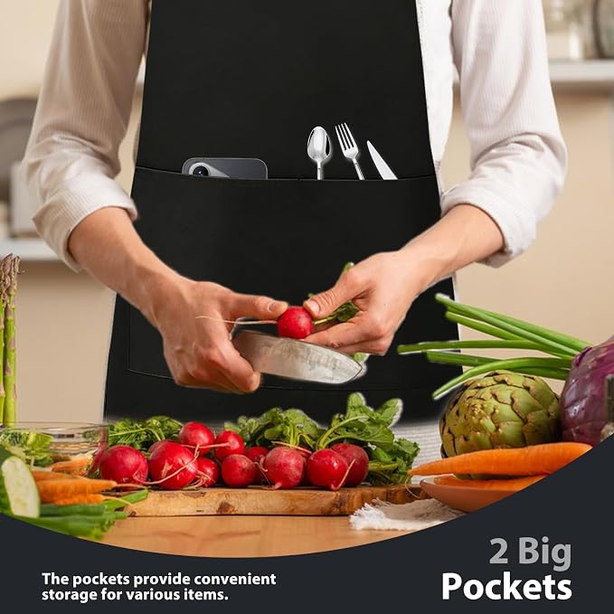VALOME 2 Pack Kitchen Aprons, Apron for Cooking with 2 Pockets, Unisex Adjustable Neck Strap Chef Aprons for Men Women