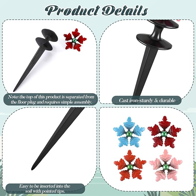 Zonon 4 Packs Hose Guide Spike Decorative Flower Cast Iron 11-inch Metal Heavy Duty Garden Hose Guide Stakes Heavy Duty Black Antique Tools for Garden Lawn Yard Farm Outside Plants Protection