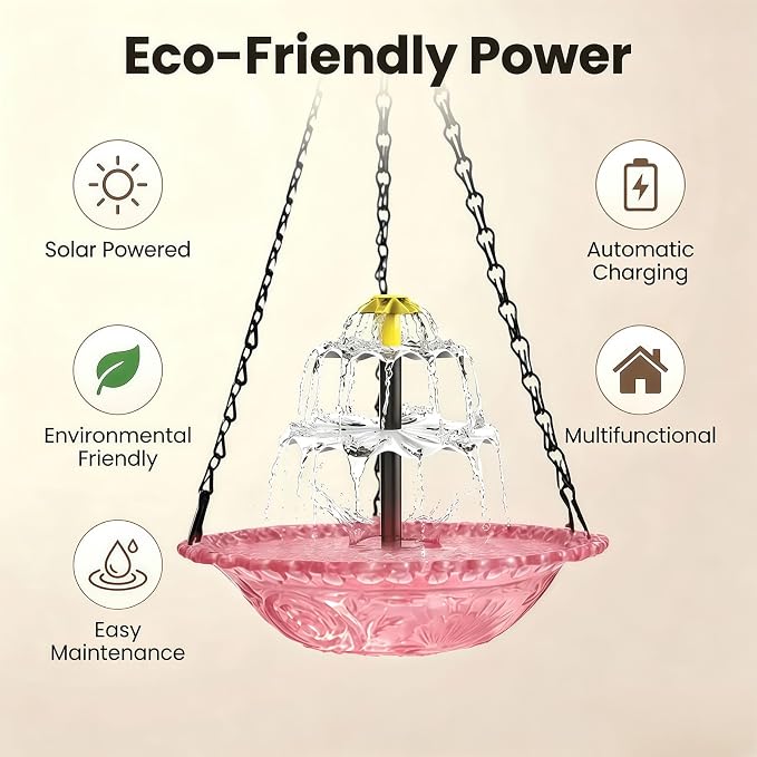 2026 New Solar Bird Bath Fountain, Large Hanging Cascade Water Bowl with Solar Pump, Outdoor Fountain for Hummingbirds, Garden, Patio & Backyard Decor (Purple)