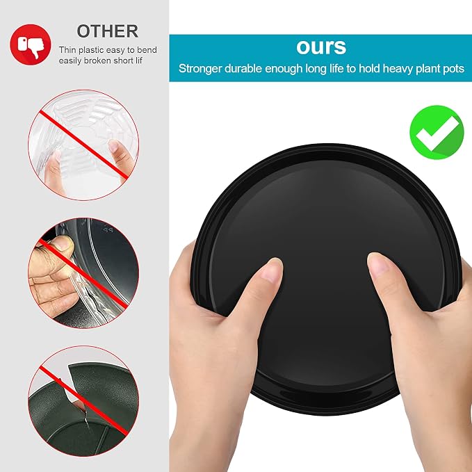 VUWEZ 2 Pack of Plant Saucer 10 Inch, 10 inch Plant Saucer Round, Plastic Flower Plant Trays for Pots, Plant Saucers for Indoors 9", Plant Pot Saucers, Planter Tray for Planter 8-10" (10", Black)