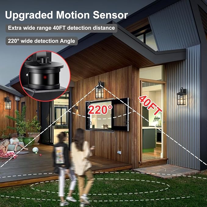 Porch Lights Outdoor 2 Pack,Motion Sensor Exterior Light Fixture with Dusk to Dawn Outdoor Wall Lights Modern Sconce Lights for House Patio Front Door Garage