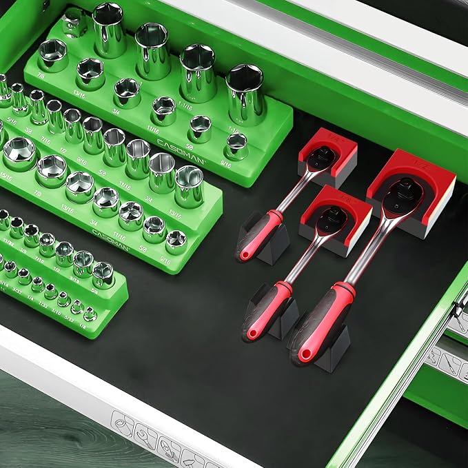 Ratchet Organizer Kit - 3 Pack Set, with Strong Magnets, Ratchet Organizer for Tool Box Drawer, Keep Tools Organized, for Garage, Workshop (Red/Black)