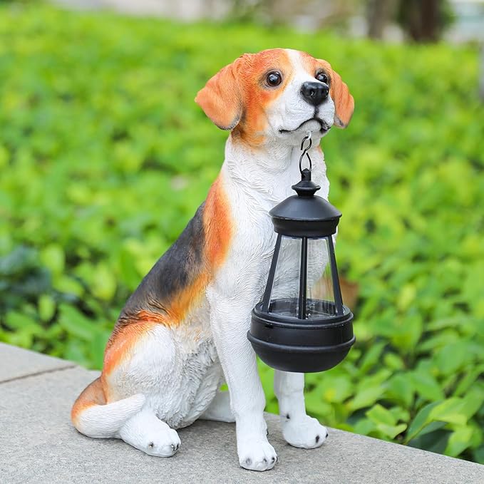Garden Dog Statues Outdoor Decor, Solar Lights Outdoor Beagle Dog Statue Garden Decorations Solar Dog Ornaments for Patio, Lawn, Yard Art Decoration, Housewarming Garden Gift for Mom