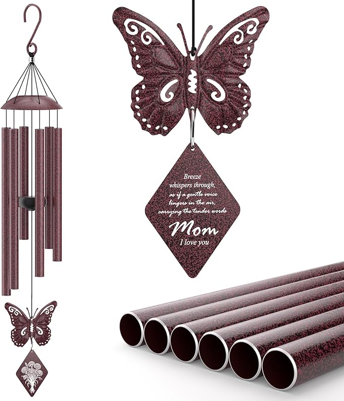Butterfly Wind Chime, Unique Mom Gift Wind Chimes, Birthday Gifts Present for Mom Mother from Daughter Son, Best Gifts Ideas for Christmas Birthday Mother's Day, 36'' Deep Tone Windchime