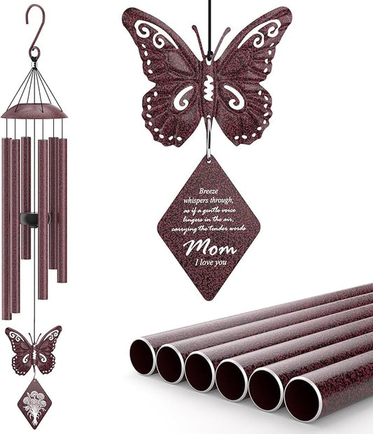 Butterfly Wind Chime, Unique Mom Gift Wind Chimes, Birthday Gifts Present for Mom Mother from Daughter Son, Best Gifts Ideas for Christmas Birthday Mother's Day, 36'' Deep Tone Windchime
