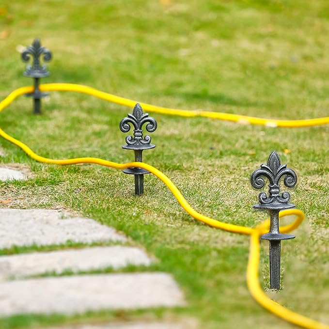 3 Pcs Decorative Hose Guide Stakes, Vintage Sliver Cast Iron Hose Guides for Lawn Garden Decor & Plant Protection