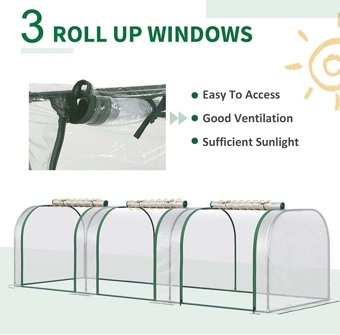 Outsunny 10' x 3' x 2.5' Mini Greenhouse, Portable Tunnel Green House with Roll-Up Zippered Doors, UV Waterproof Cover, Steel Frame, Clear