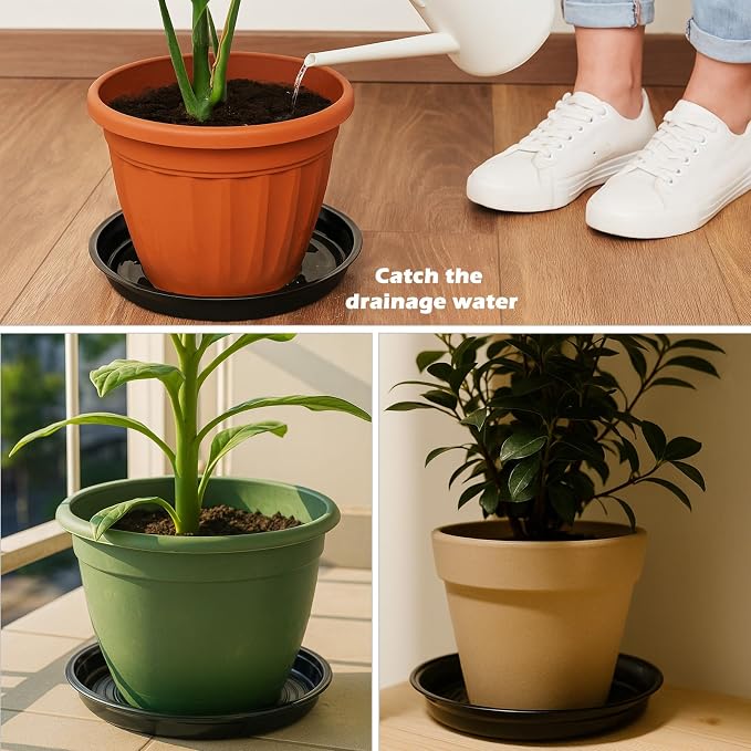 20 Packs 10 Inches Large Black Plant Saucers for Indoor Outdoor Use Heavy Duty Plastic Plant Trays for Planter Bulk Flower Pot Drip Trays to Catch Water, 4 to 20 Inch