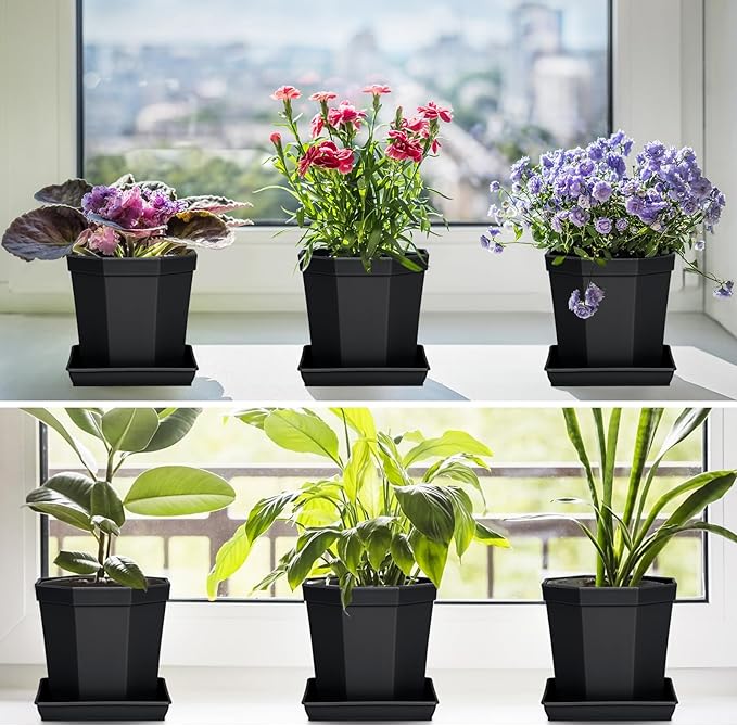 LWALRS Square Plant Saucer 16 Inch 4 Pack, Heavy Plastic Plant Saucer,Deep Heavy Duty Plant Pot Saucers, Planters for Indoors and Outdoors Plants, Garden Large Plant Trays for Pots.