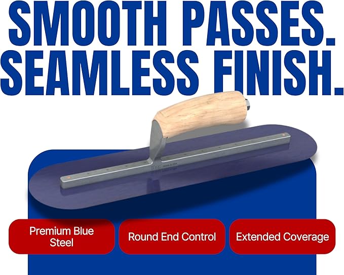 Bon 66-152 Steel City Finish Trowel - Round - Blue Steel - 16 X 4 - Wood