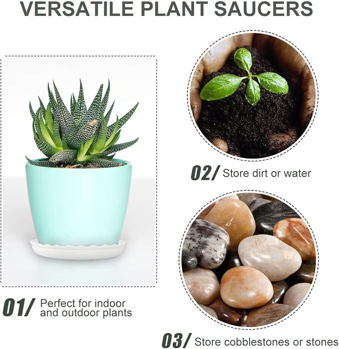12Pcs Plant Saucer, 6 8 10 Inch Durable Plastic Plant Trays for Pots, White Round Plant Pot Saucers, Drip Tray for Indoor and Outdoor Garden