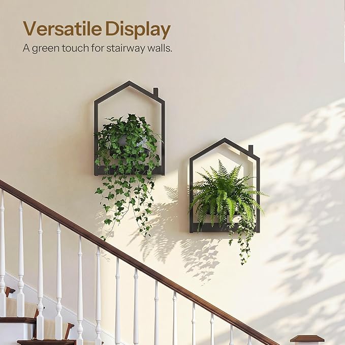 HOOBRO Hanging Planters for Indoor Plants, Wall Plant Holder Set of 2, Plant Hanger Indoor Window Plant Shelves, Metal Frame, Space Saving, for Living Room Outdoor Entryway, Black BK08HJP201
