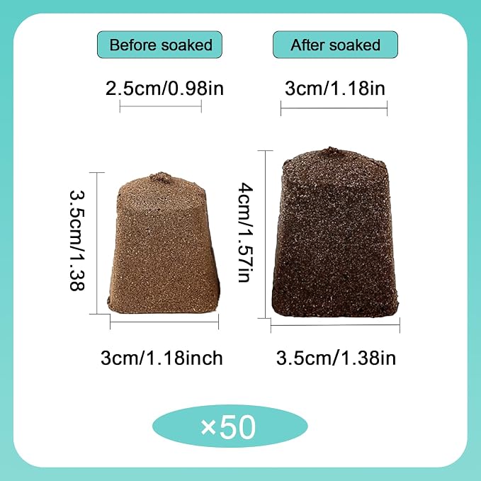 Haligo 50 Pcs Square Hydroponics Pods, Seed Starter Plugs Rapid Rooter, Grow Sponges for Cactus, Succulent, Replacement Cubes for Seeds or Cuttings