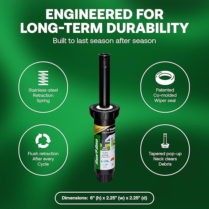 Rain Bird 1804HDPRS Pressure Regulated 1800 Series Dual Spray 4 Inch Pop Up Sprinkler Head, 4 Pack -Water Efficient Lawn Sprinkler with 180 Degree Half Pattern, 1/2 Inch NPT Up to 15 Ft Spray Distance