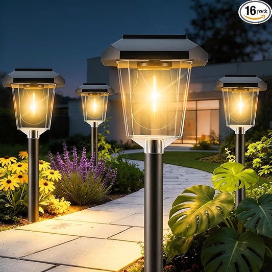 16Pack Solar Pathway Lights Outdoor, LED Solar Lights Outdoor Waterproof, Garden Light Solar Powered, Stake Landscape Lighting for Outside Yard Driveway Walkway Sidewalk Path Lawn Patio Garden Decor