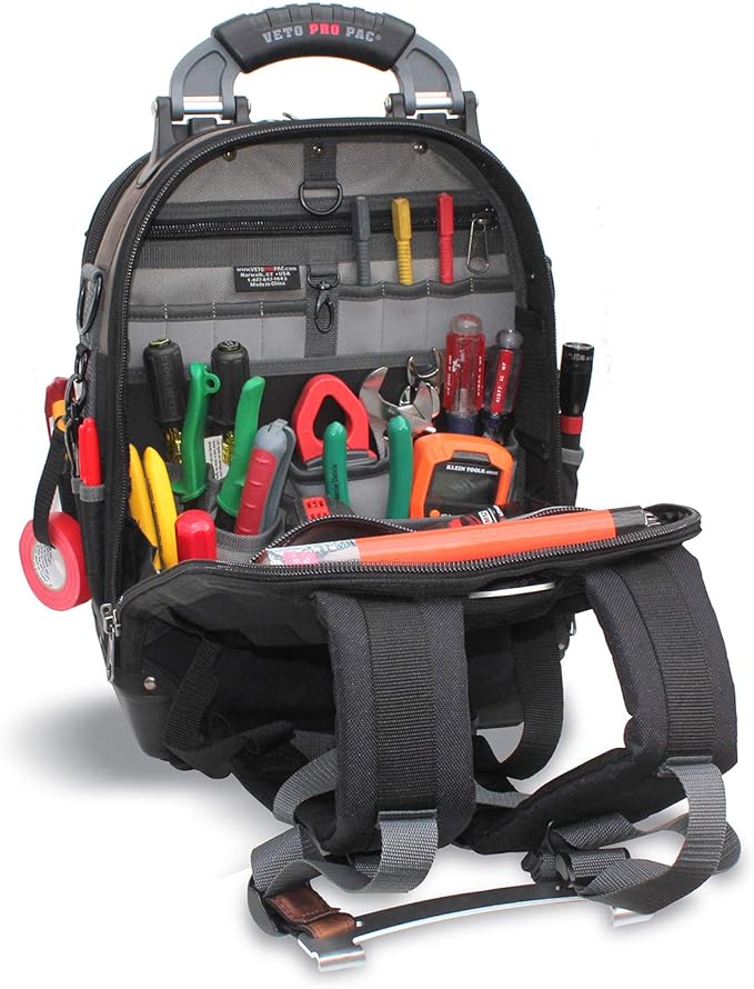 Veto Pro Pac Tech Pac Tool Backpack – Heavy-Duty Weatherproof Tool Bag with 46 Pockets, Waterproof Molded Base & Ergonomic Padded Straps & EVA Back Padding for Technicians and Contractors
