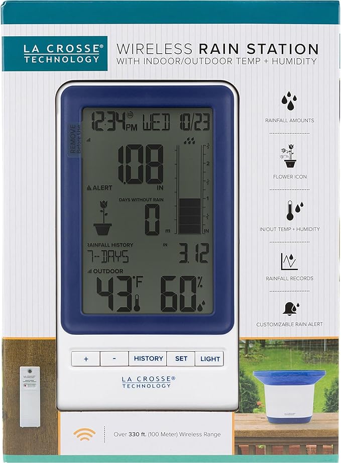 La Crosse Technology 724-1415BL Wireless Rain Station with Temperature and Humidity