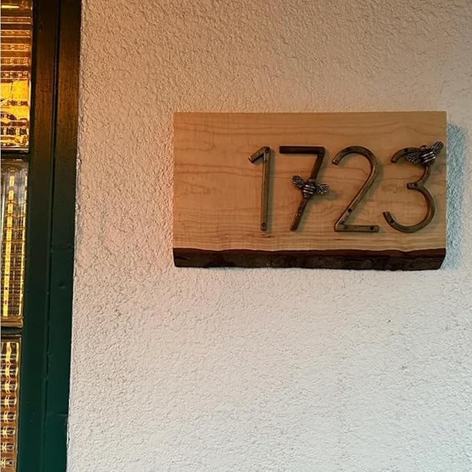 Aimery Bee House Number Sign, Classical Style 0-9 Metal, 3.5 inch for Outside, Motels，Address Numbers for House, Mailbox(Gold,9)