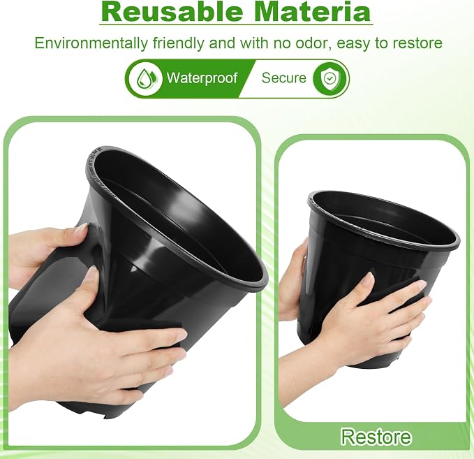 10 Pack 2 Gallon Pots for Plants, 2 Gallon Plastic Plant Pots with Drainage, Sturdy Plastic Pots for Plants, Flowers, Succulent Outdoor Indoor