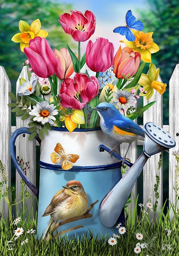 Floral Watering Can Spring Garden Flag 18" x 12.5" Briarwood Lane