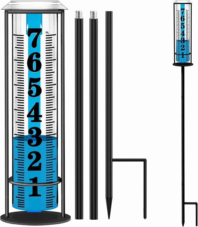 Rain Gauge outdoor, Upgraded Accurate Rain Gauges Outdoors best rated, Thickened Transparent Plastic Rain Measure Gauge for Yard, Adjustable Height Large Rain Measuring Tool for Garden, Easy to Read