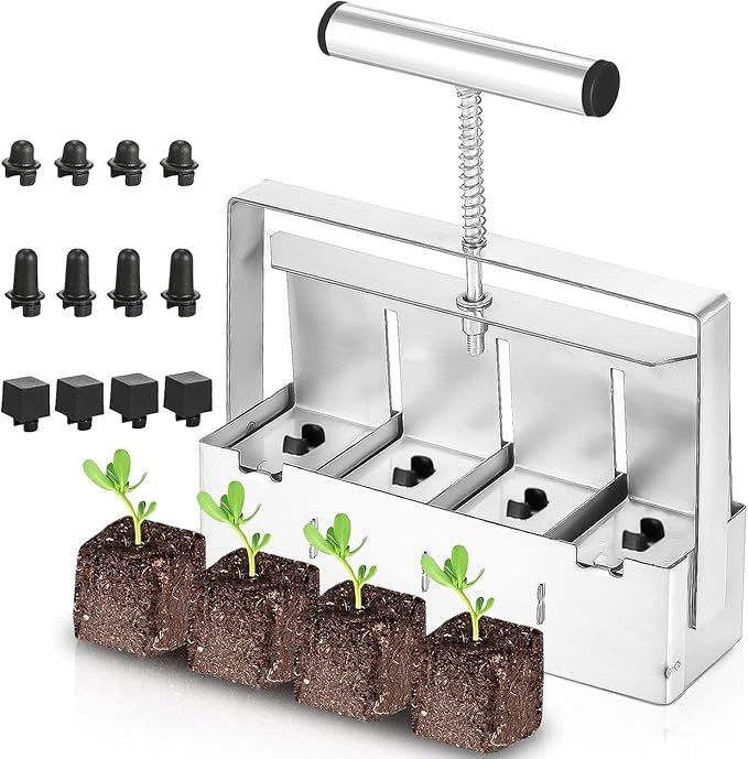 Upgraded Soil Blocker Handheld, 4 Soil Block Maker for Seed Starting, 2 inch Manual Quad Soil Blocker Maker, Soil Blocking Tool, Soil Blocker Kit