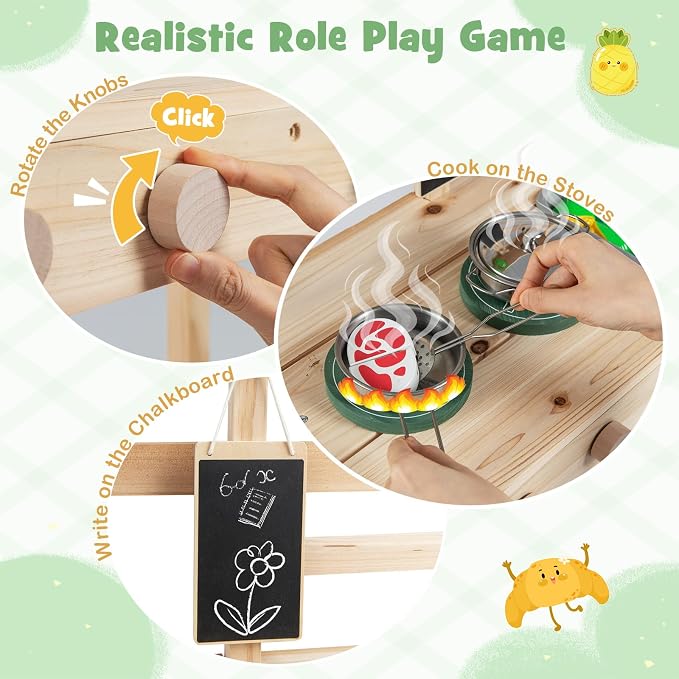HONEY JOY Mud Kitchen, Fir Wood Mud Table Potting Bench for Kids Outdoor, Chalkboard, Flowerpots, Montessori Outdoor Play Kitchen for Toddlers, Children Backyard Furniture for Garden Patio, Natural