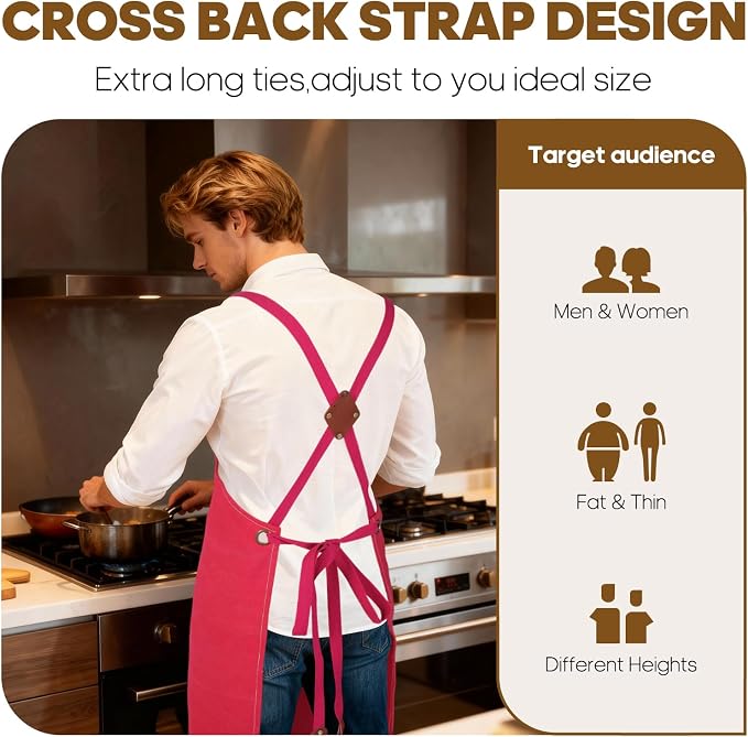 Aprons For Women Men With Large Pockets, Waterproof Cotton Chef Aprons For Cooking Server Grilling Bbq Kitchen