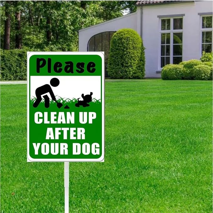 Clean Up After Your Pet Yard Sign with DOG Graphic,Aluminum Lawn Signs Rust Free Garden Signs (8x12in)