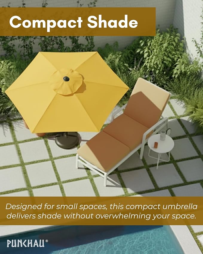 6 Ft Outdoor Patio Umbrella, 6 Foot Patio Table Umbrella, Easy Open/Close Crank and Push Button Tilt Adjustment - Yellow